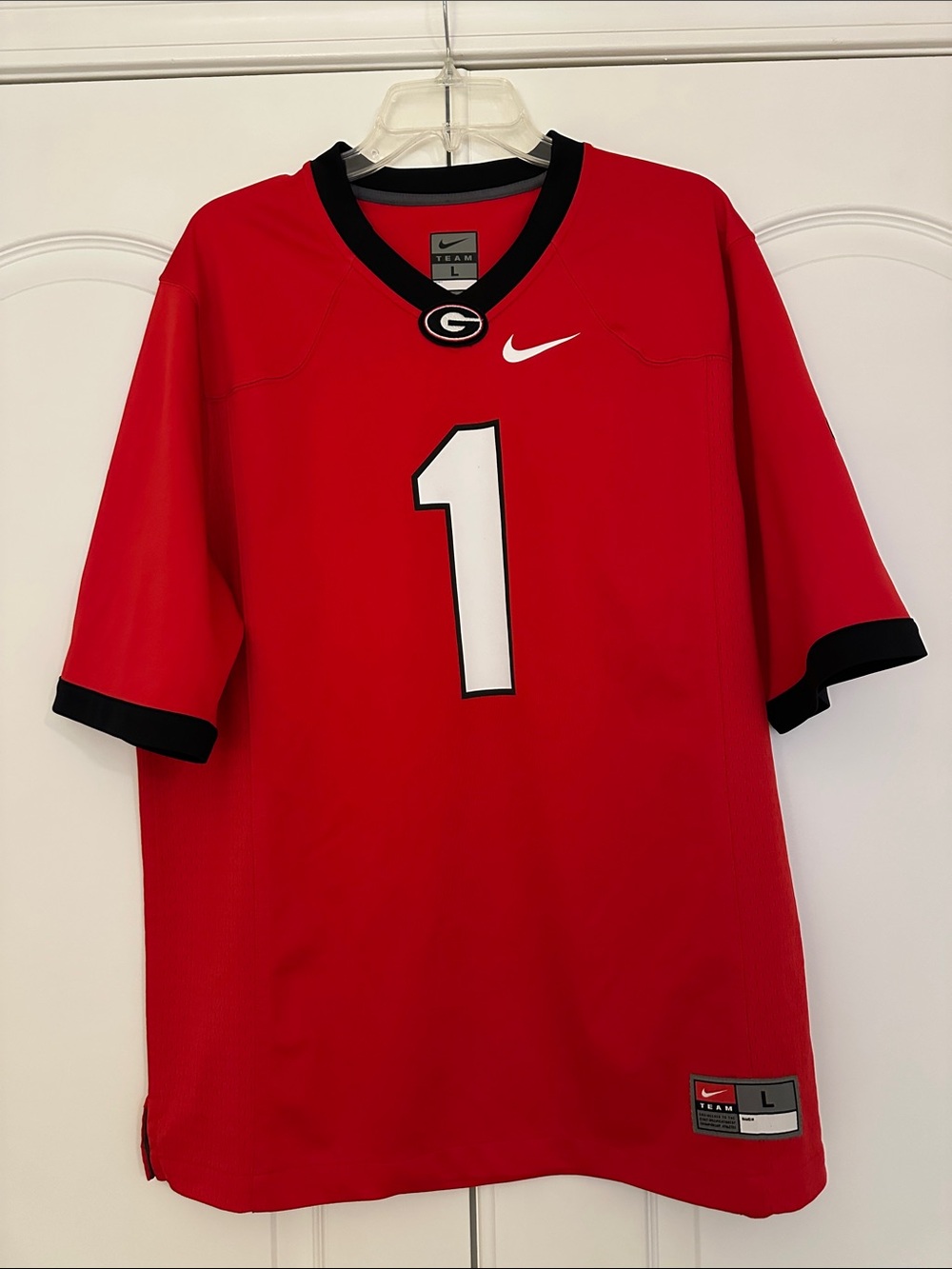 UGA Nike Red Georgia Bulldogs #1 Football Jersey with Black Trim, Adult L